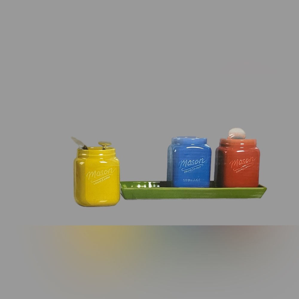 4 Piece Mason Kitchen/Craft & More Stoneware Jar Set in Vibrant Colors
